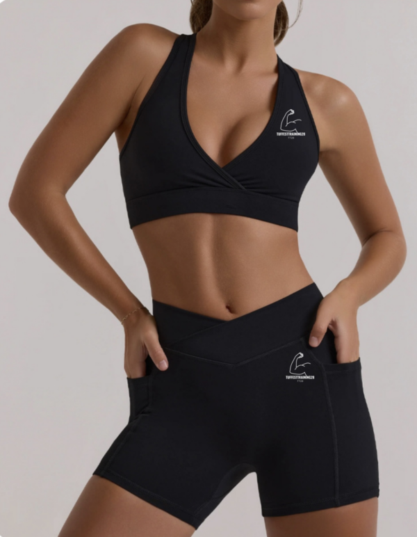 TT28 2 Pc Gym Set w/ Shorts & Sports Bra Black