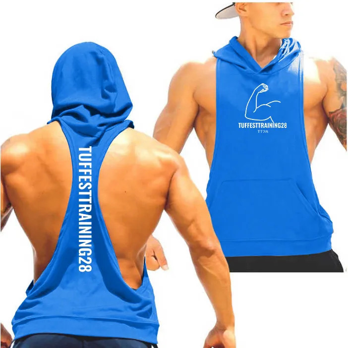 TT28 Sleeveless Tank Top with Hoodie Blue