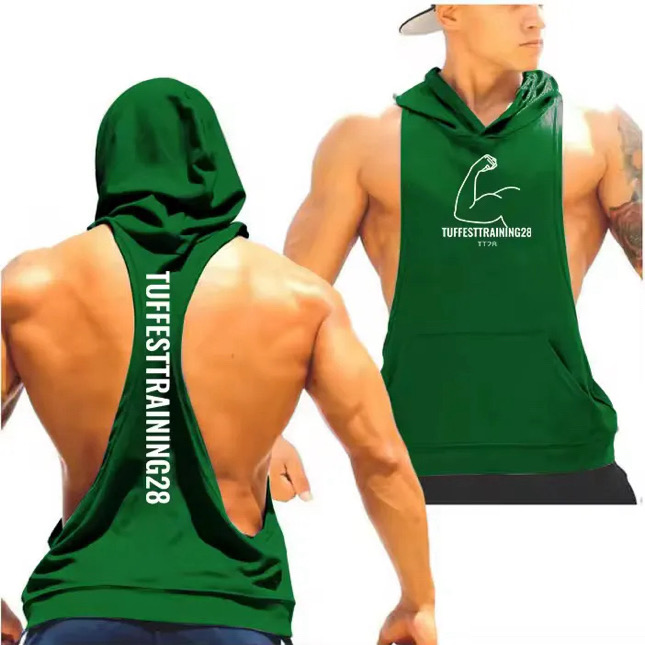 TT28 Sleeveless Tank Top with Hoodie Lime Green