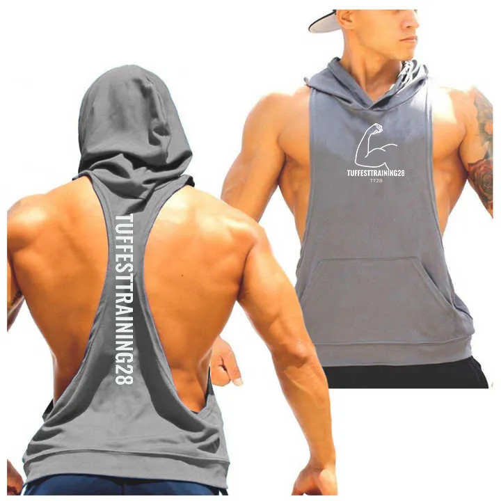 TT28 Sleeveless Tank Top with Hoodie Grey
