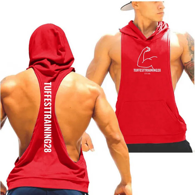 TT28 Sleeveless Tank Top with Hoodie Red