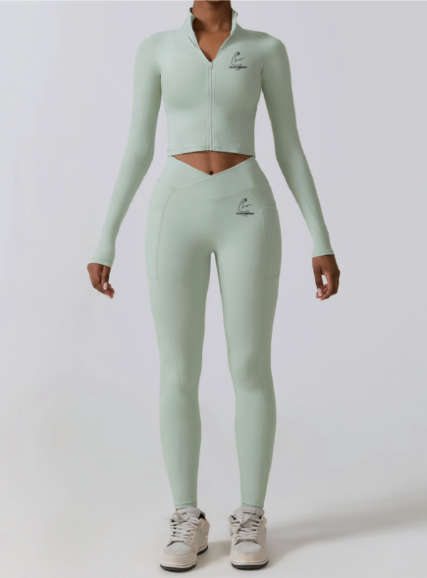 TT28 3 pc Set w/ Leggings, Sports Bra & Jacket Green