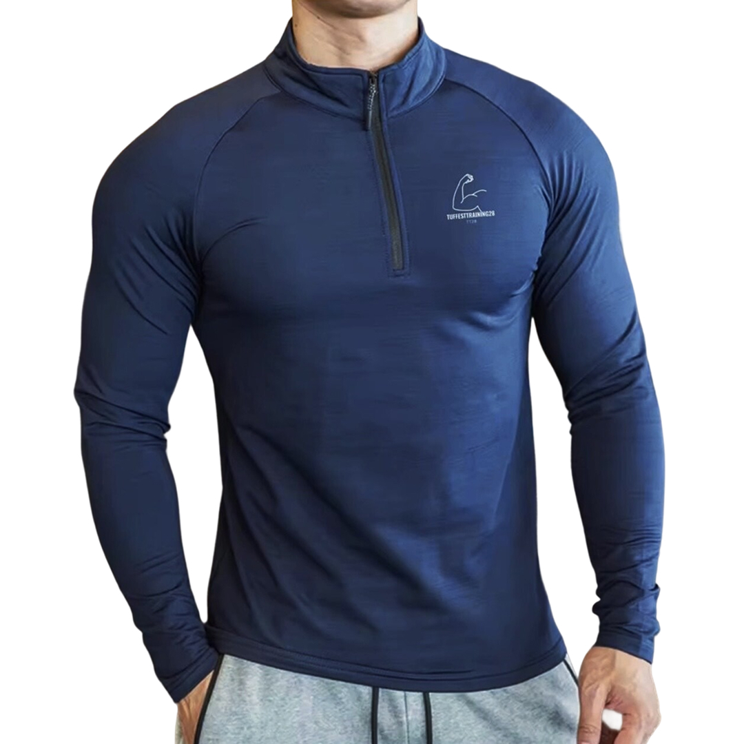 TT28 Mens Gym T-shirt L/S w/ Zip Blue Navy