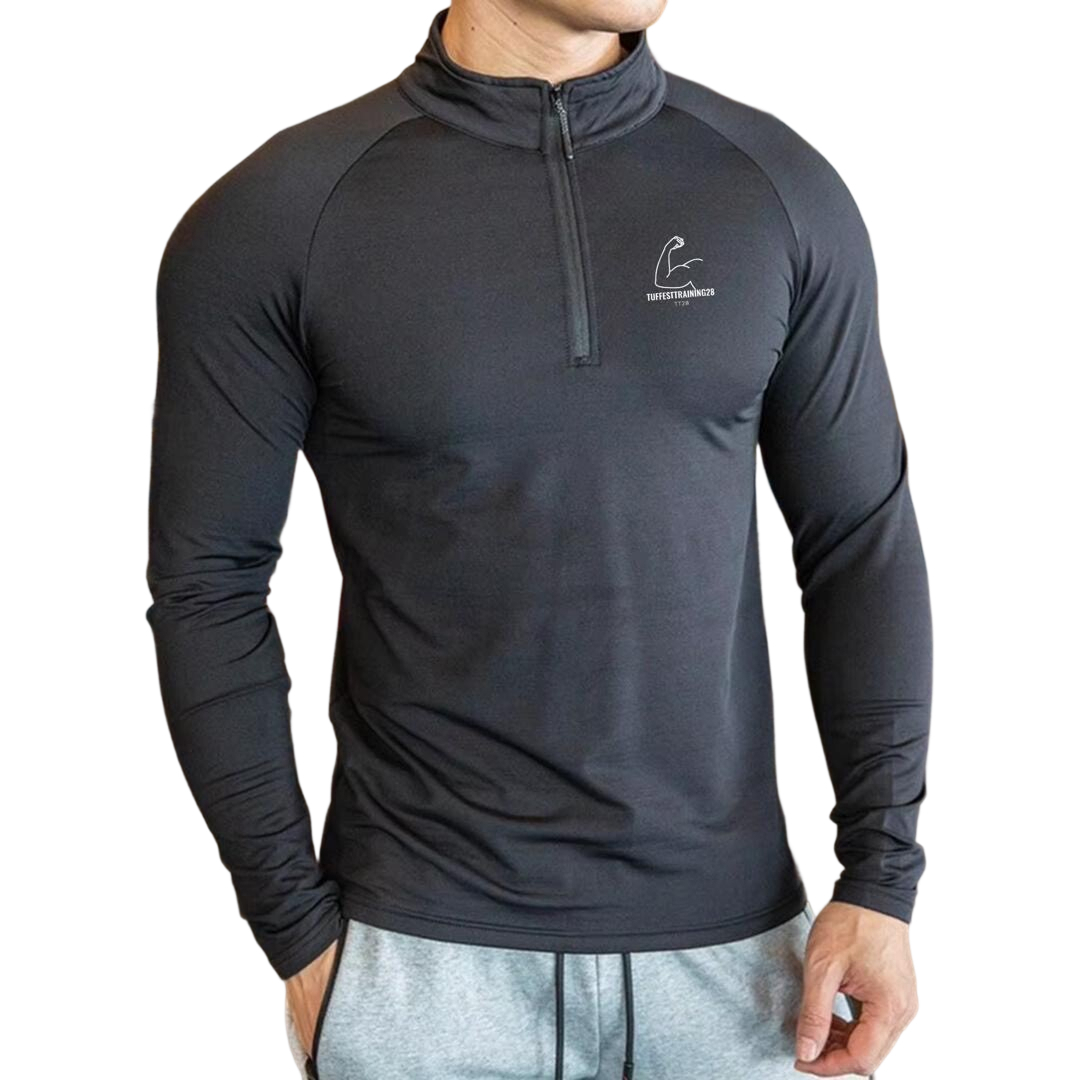 TT28 Mens Gym T-shirt L/S w/ Zip Black