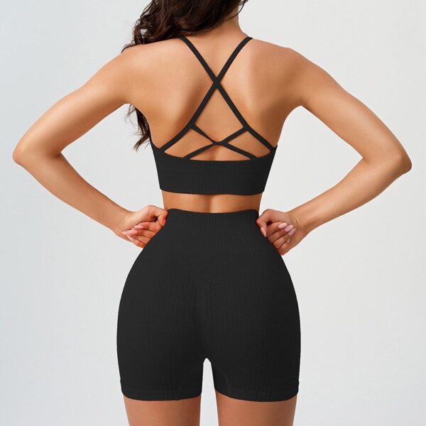 TT28 2 Pc Gym Set Crop w Shorts & Sports Bra Black - Image 2