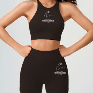 TT28 2 Pc Gym Set Crop w Shorts & Sports Bra Black