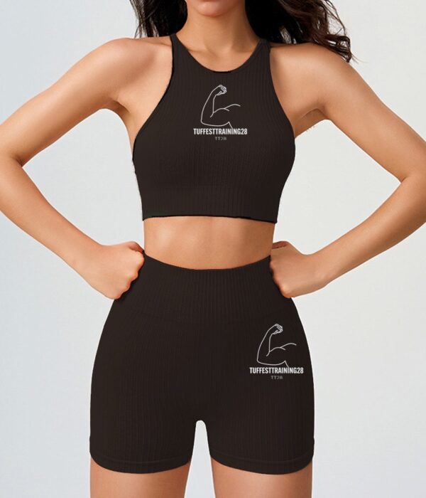 TT28 2 Pc Gym Set Crop w Shorts & Sports Bra Black