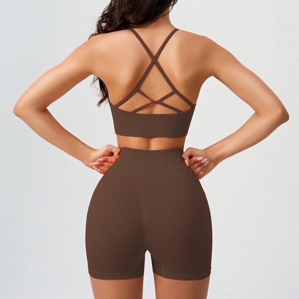 TT28 2 Pc Gym Set Crop w Shorts & Sports Bra Brown - Image 2