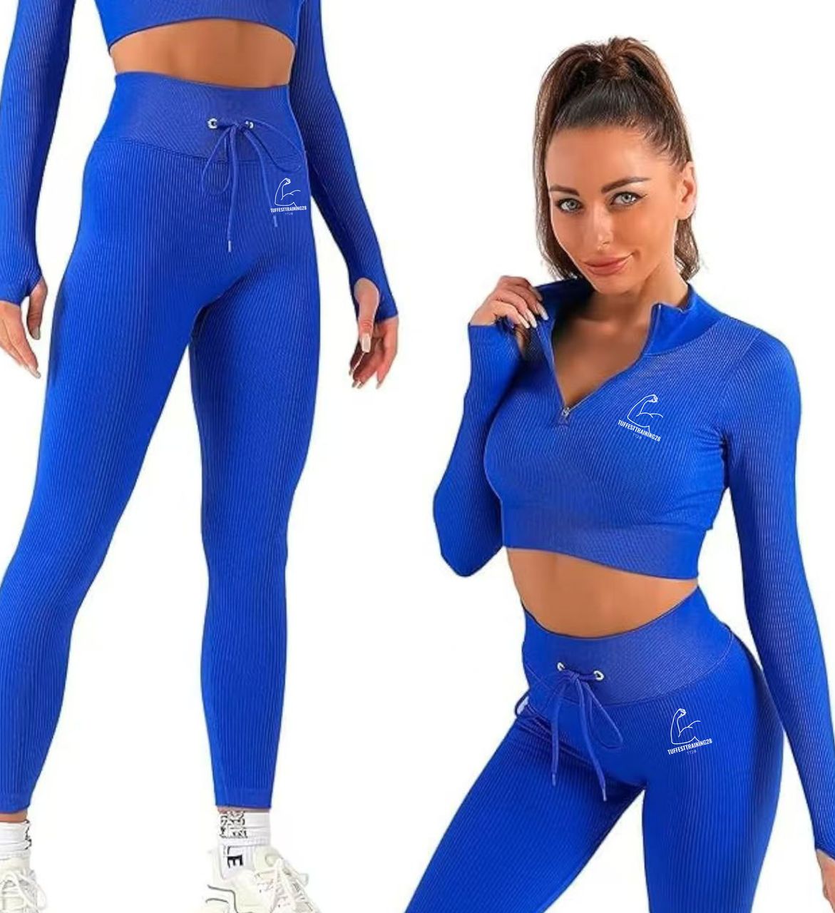 TT28 2 Pc Gym Set Crop w/ Leggings & Jacket Blue