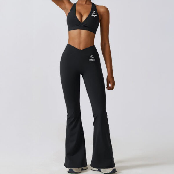 TT28 2 Pc Gym Set w/ Flare Leggings & Sports Bra Black