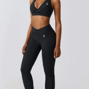TT28 2 Pc Gym Set w/ Leggings & Sports Bra Plain Black