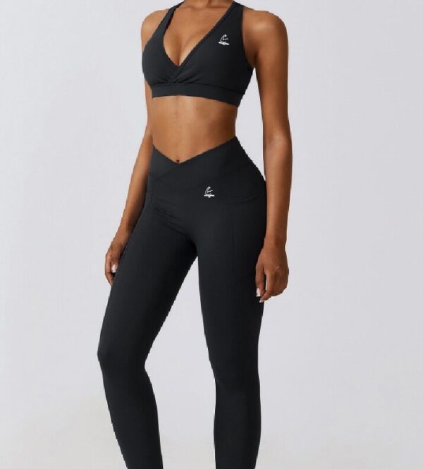TT28 2 Pc Gym Set w/ Leggings & Sports Bra Plain Black